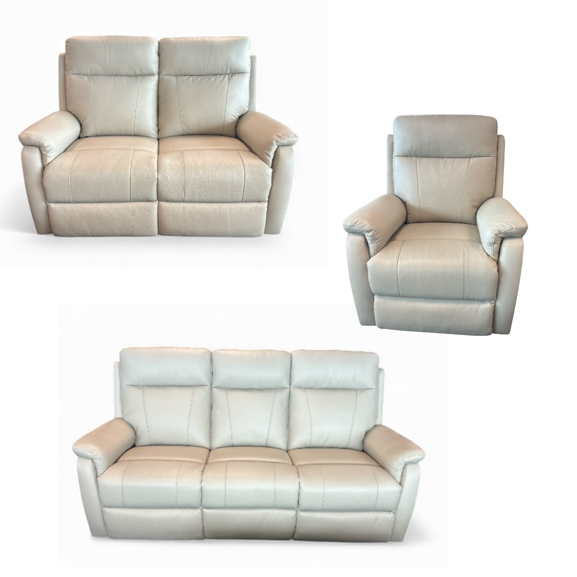 ROBERTO LEATHER RECLINING 2 SEATER | LIGHT GREY