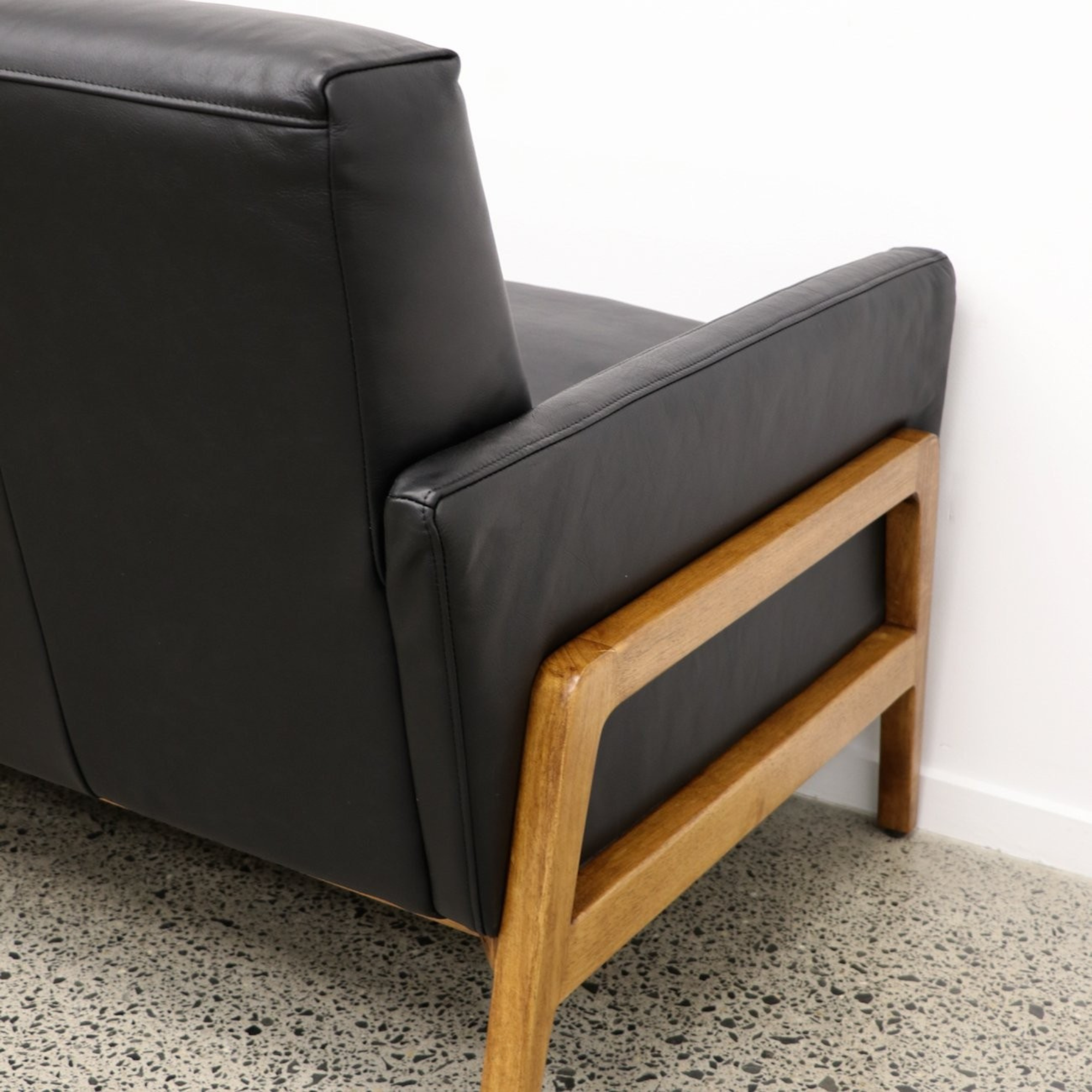 SAWYER BLACK LEATHER 3 SEATER SOFA