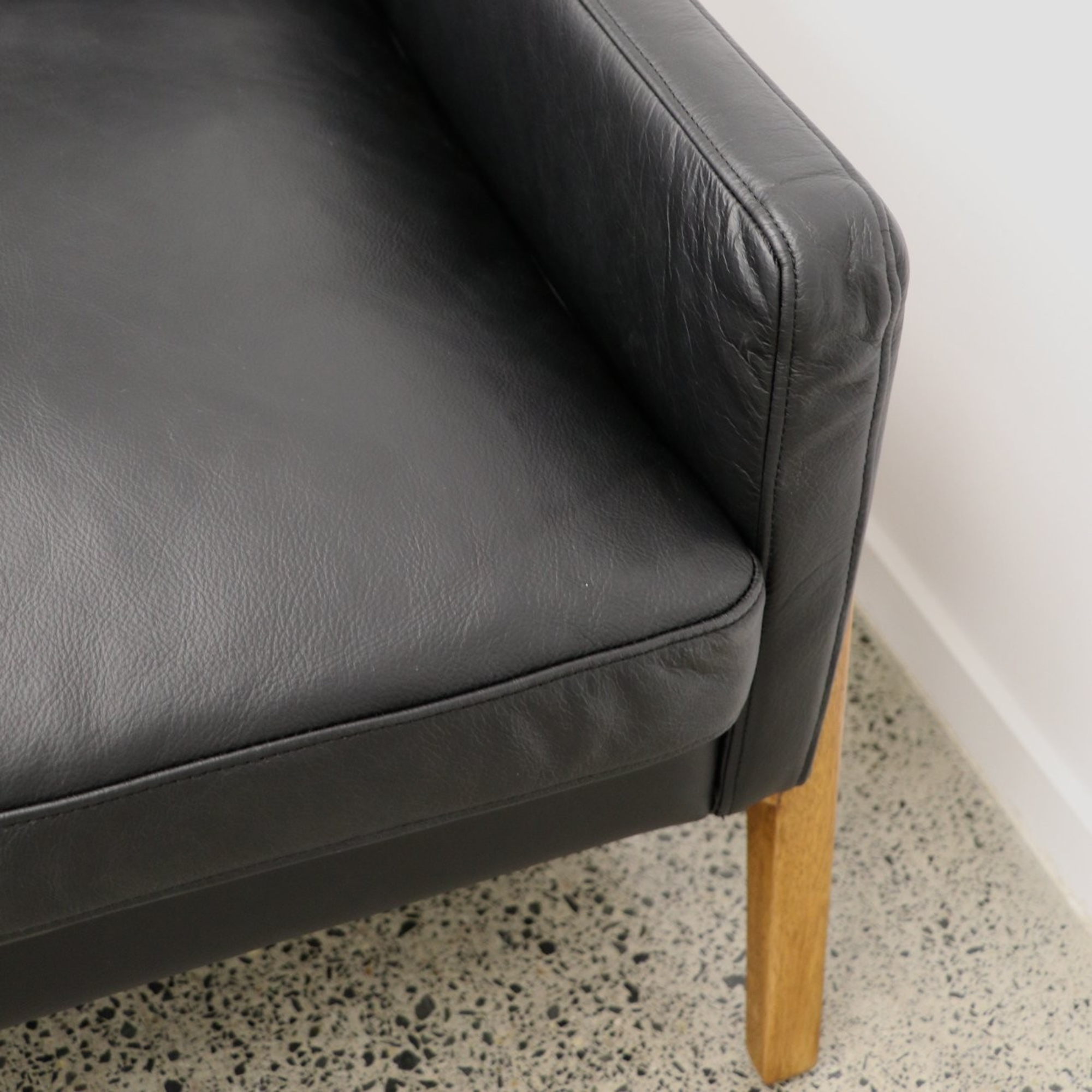 SAWYER BLACK LEATHER 3 SEATER SOFA