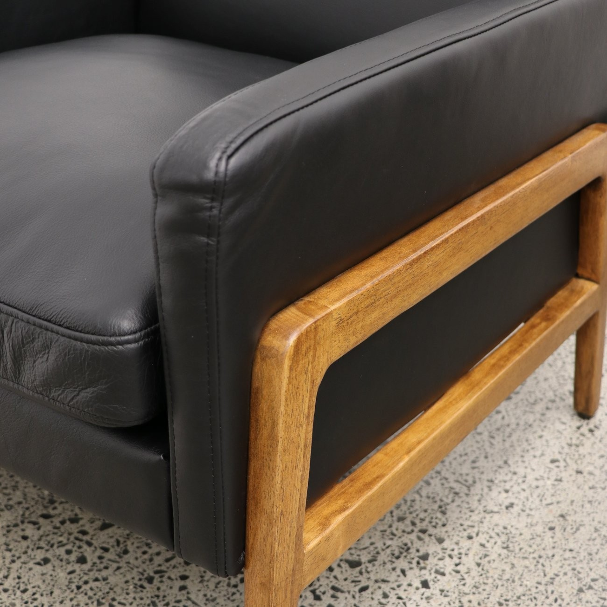 SAWYER BLACK LEATHER 3 SEATER SOFA