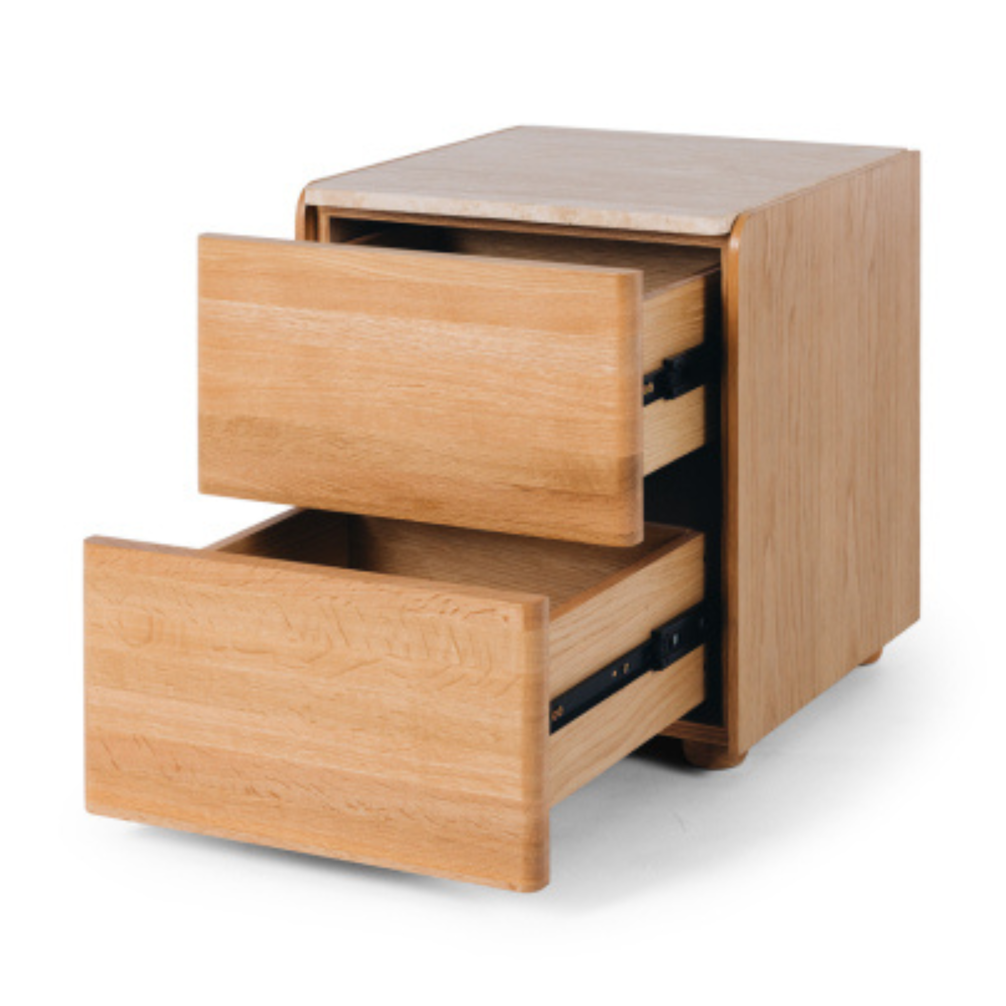 CUBE 2 DRAWER BEDSIDE CABINET | TRAVERTINE TOP