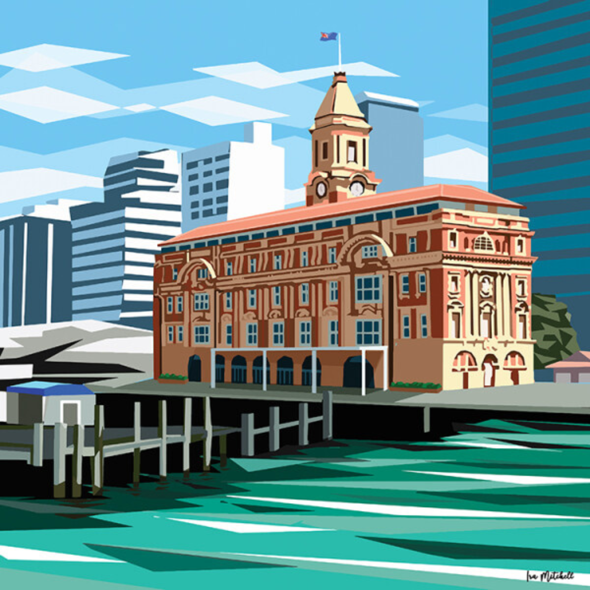AUCKLAND FERRY BUILDING | CANVAS STRETCHED READY TO HANG | IRA MITCHELL  | NZ MADE