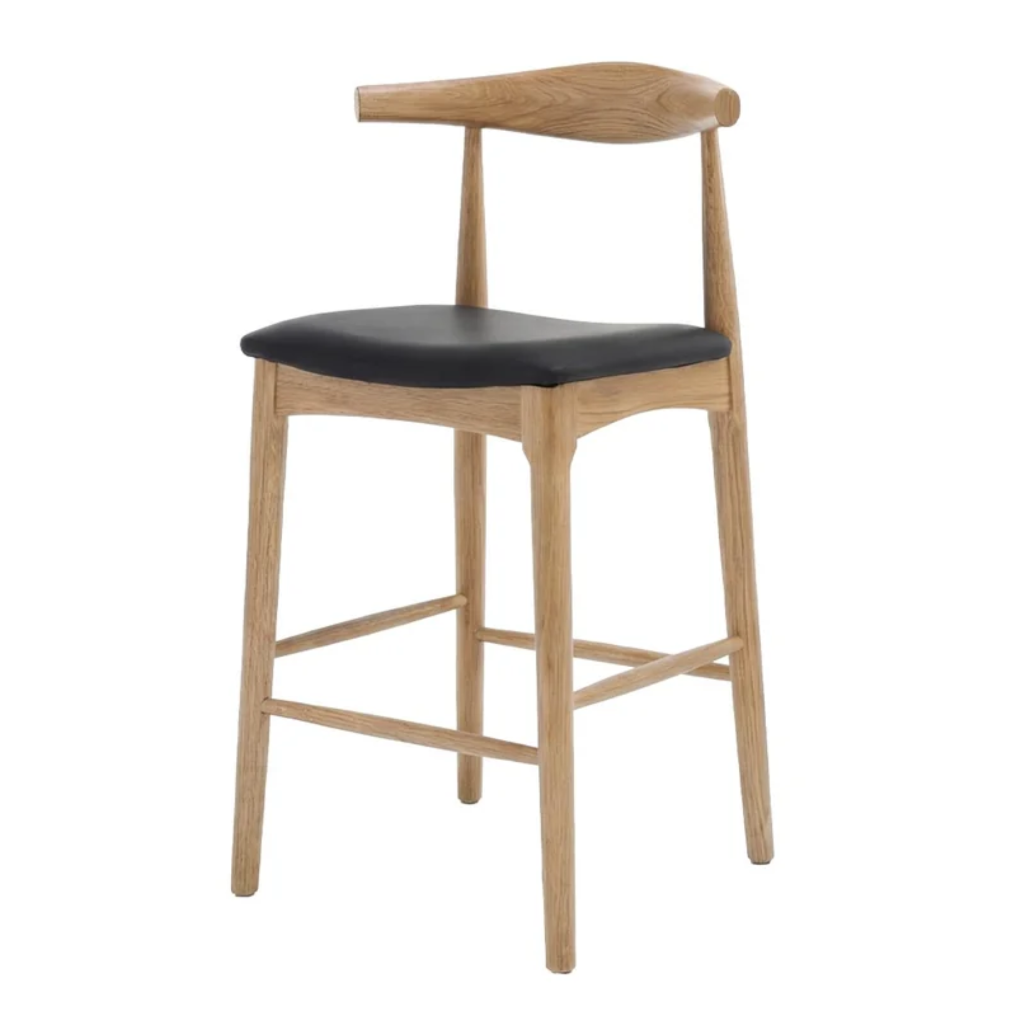 Bowen 65cm Bar Stool | Natural Frame Black Leather Seat