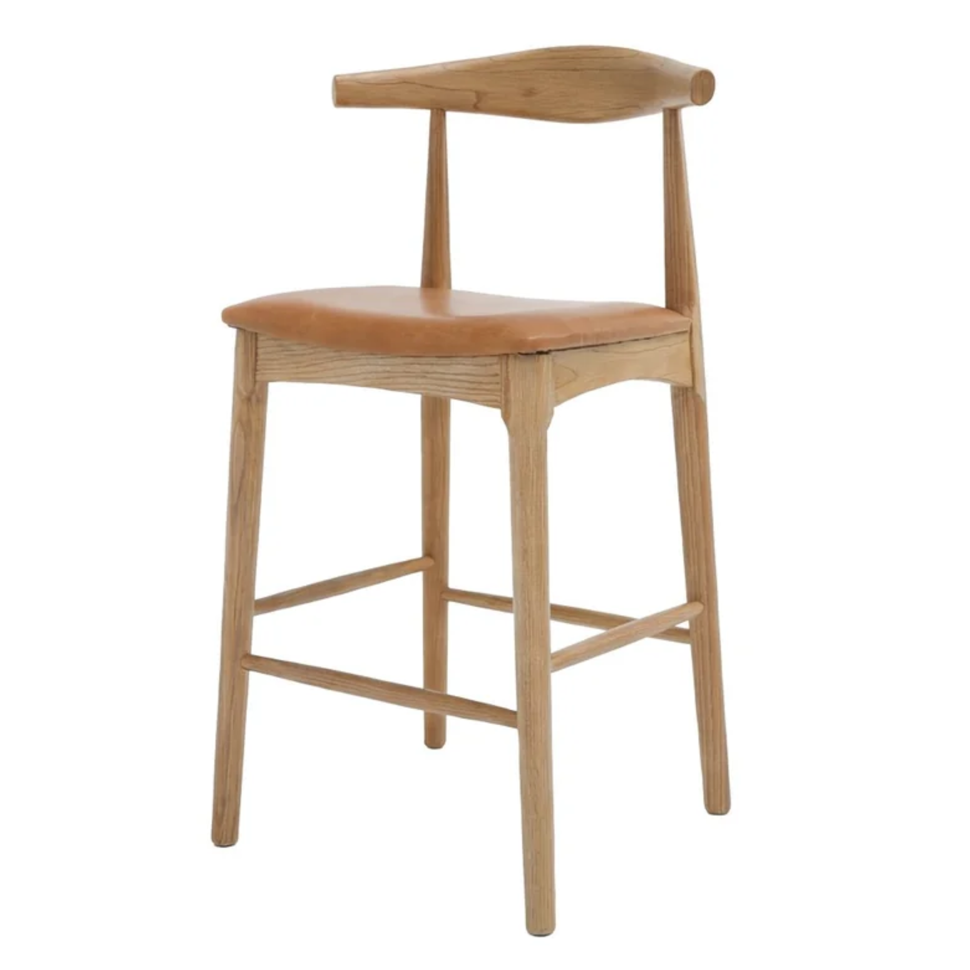 Bowen 65cm Bar Stool | Natural Frame Tan Leather Seat