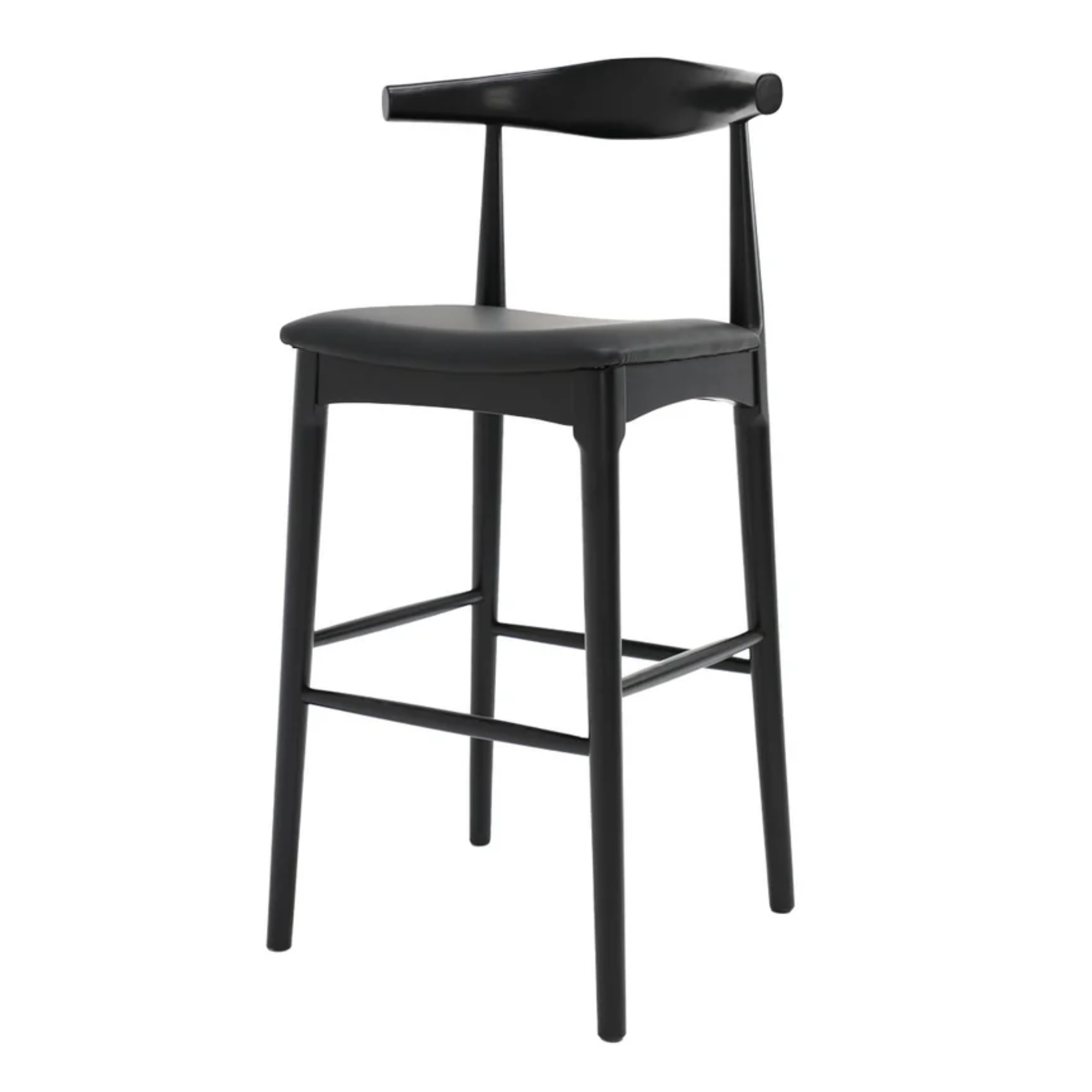 Bowen 75cm Bar Stool | Black Frame Black Leather Seat