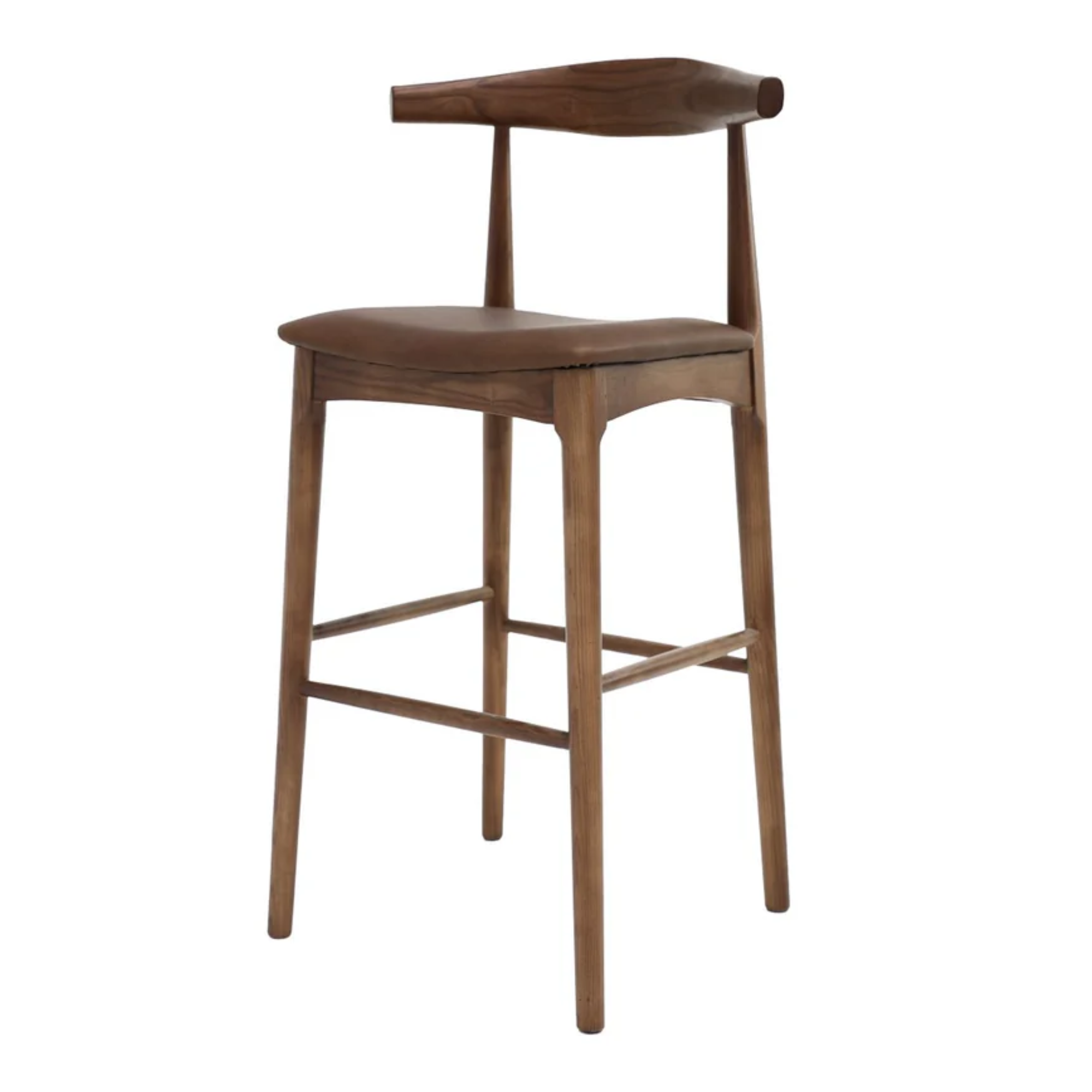 Bowen 75cm Bar Stool | Brown Frame Brown Leather Seat