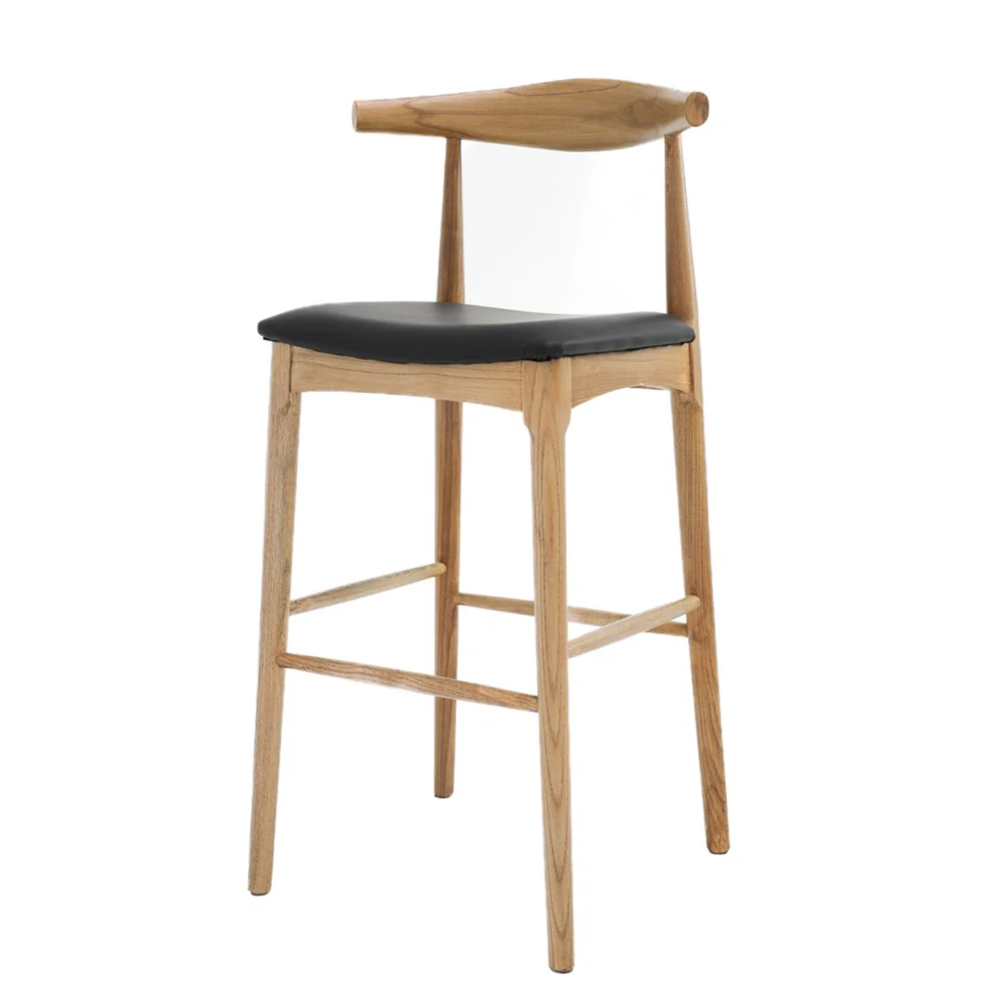 Bowen 75cm Bar Stool | Natural Frame Black Leather Seat