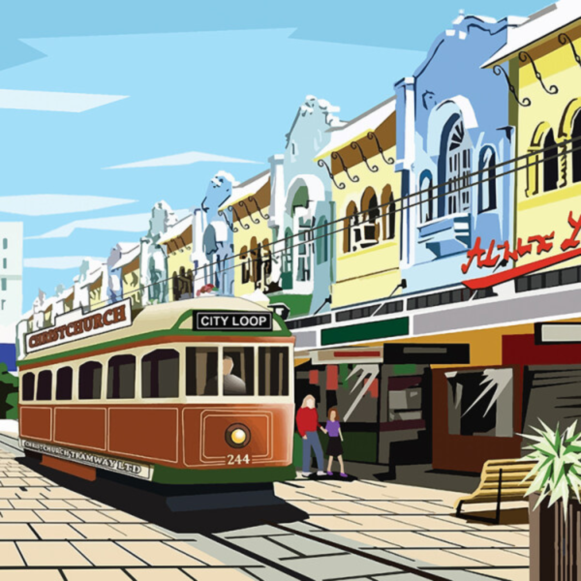 CHRISTCHURCH CITY TRAM | CANVAS STRETCHED READY TO HANG | IRA MITCHELL  | NZ MADE