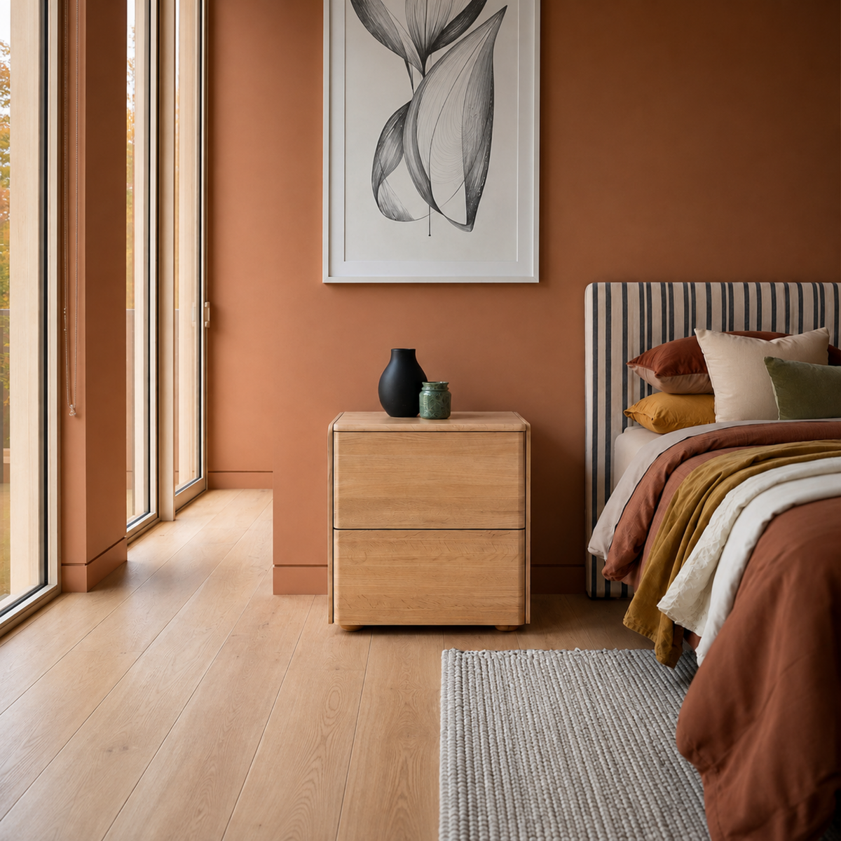 Cube 2 Drawer Bedside Cabinet | Travertine top