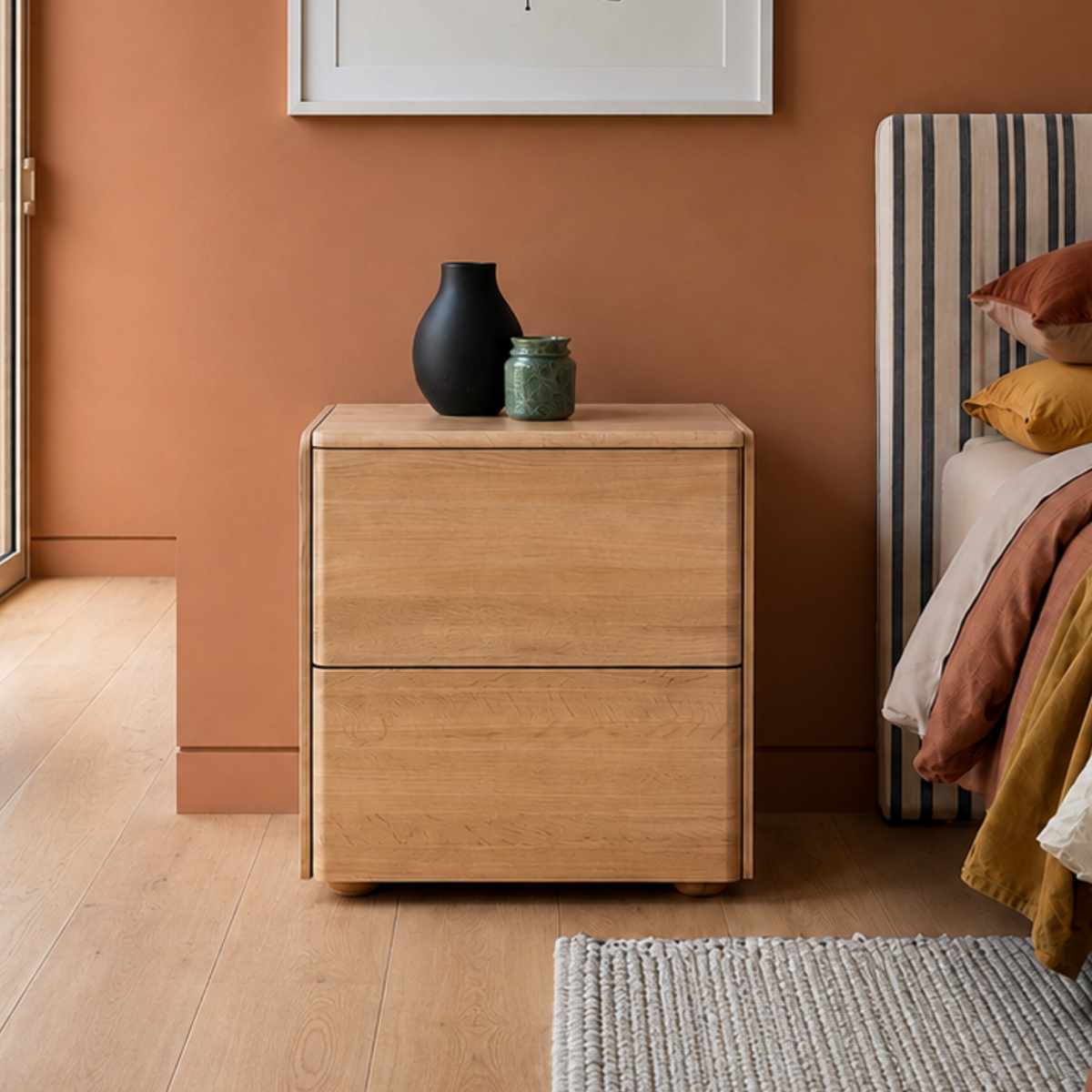Cube 2 Drawer Bedside Cabinet | Travertine top