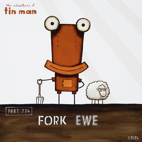 TIN MAN 'FORK EWE' | BOX FRAMED READY TO HANG | TONY CRIBB | NZ MADE