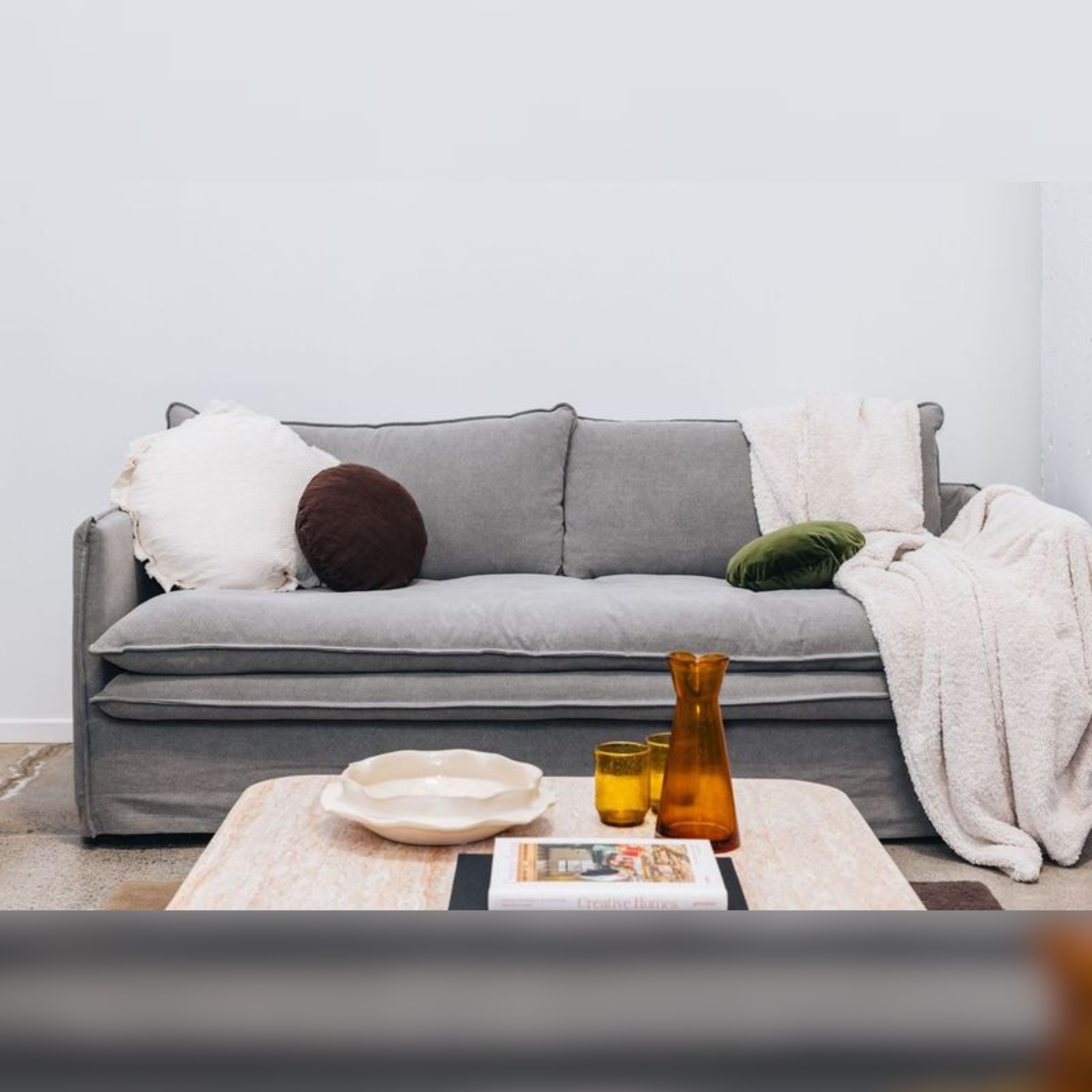HAMILTON SLIP-COVER 3 SEATER SOFA | CEMENT