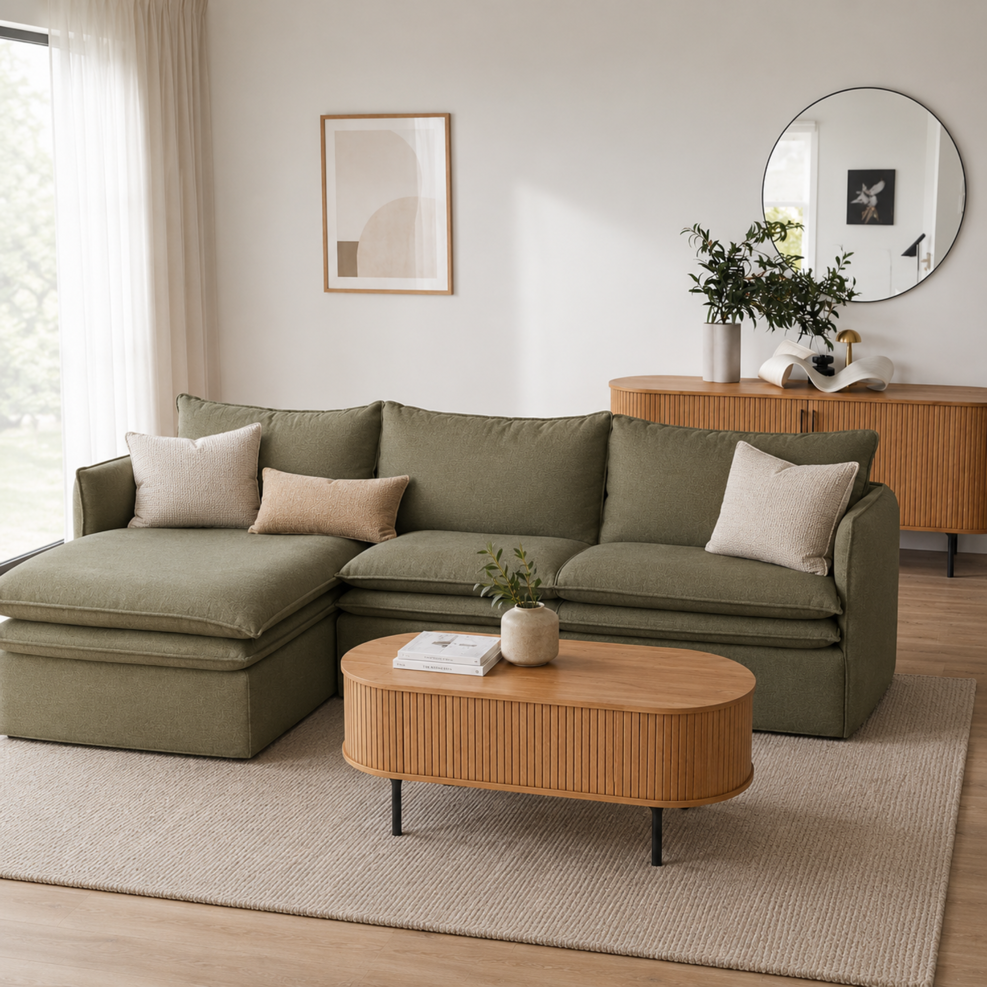 Hamilton 3 Seater Left-Hand Chaise | Khaki