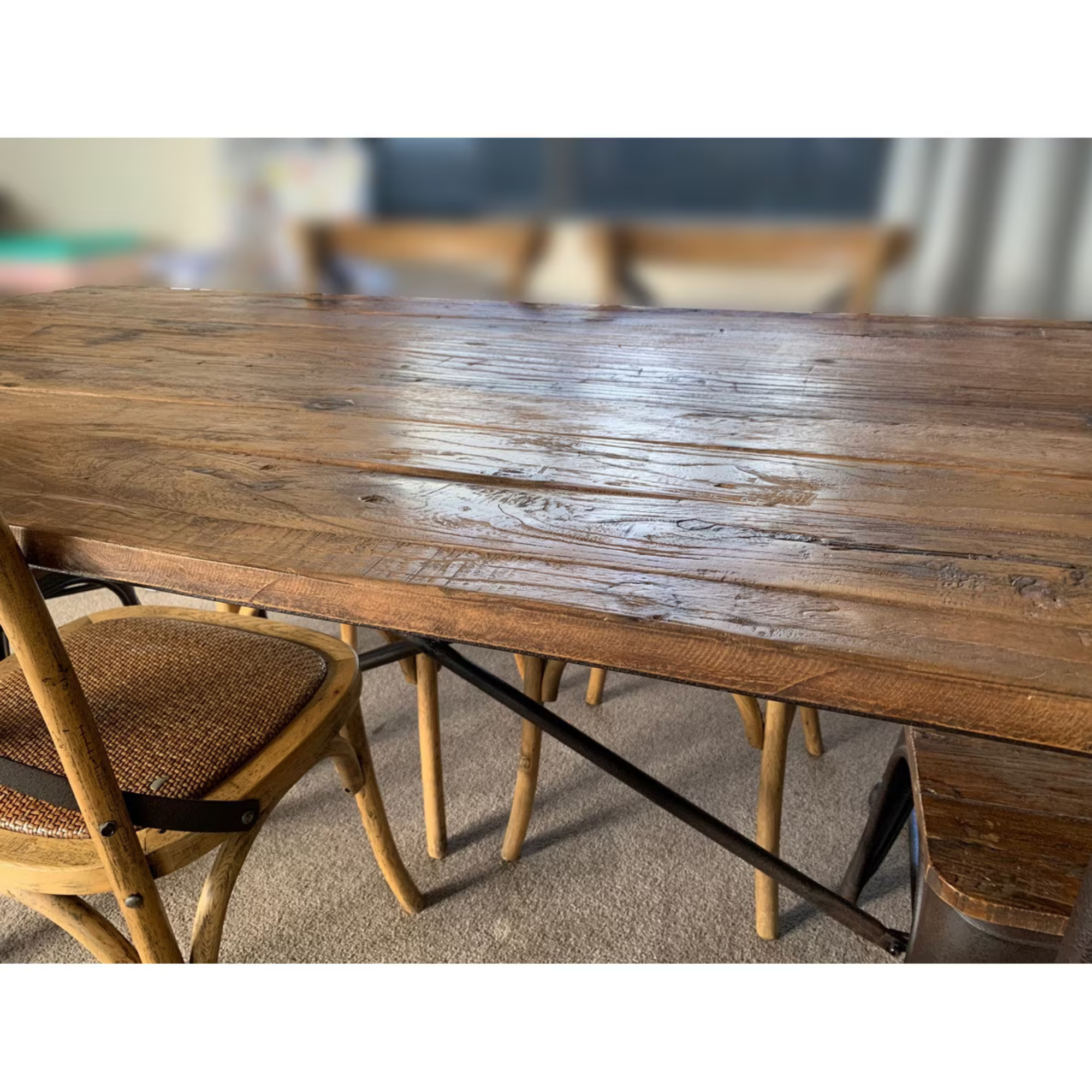 INDUSTRIAL DINING TABLE | OLD ELM WITH METAL LEGS ON CASTORS