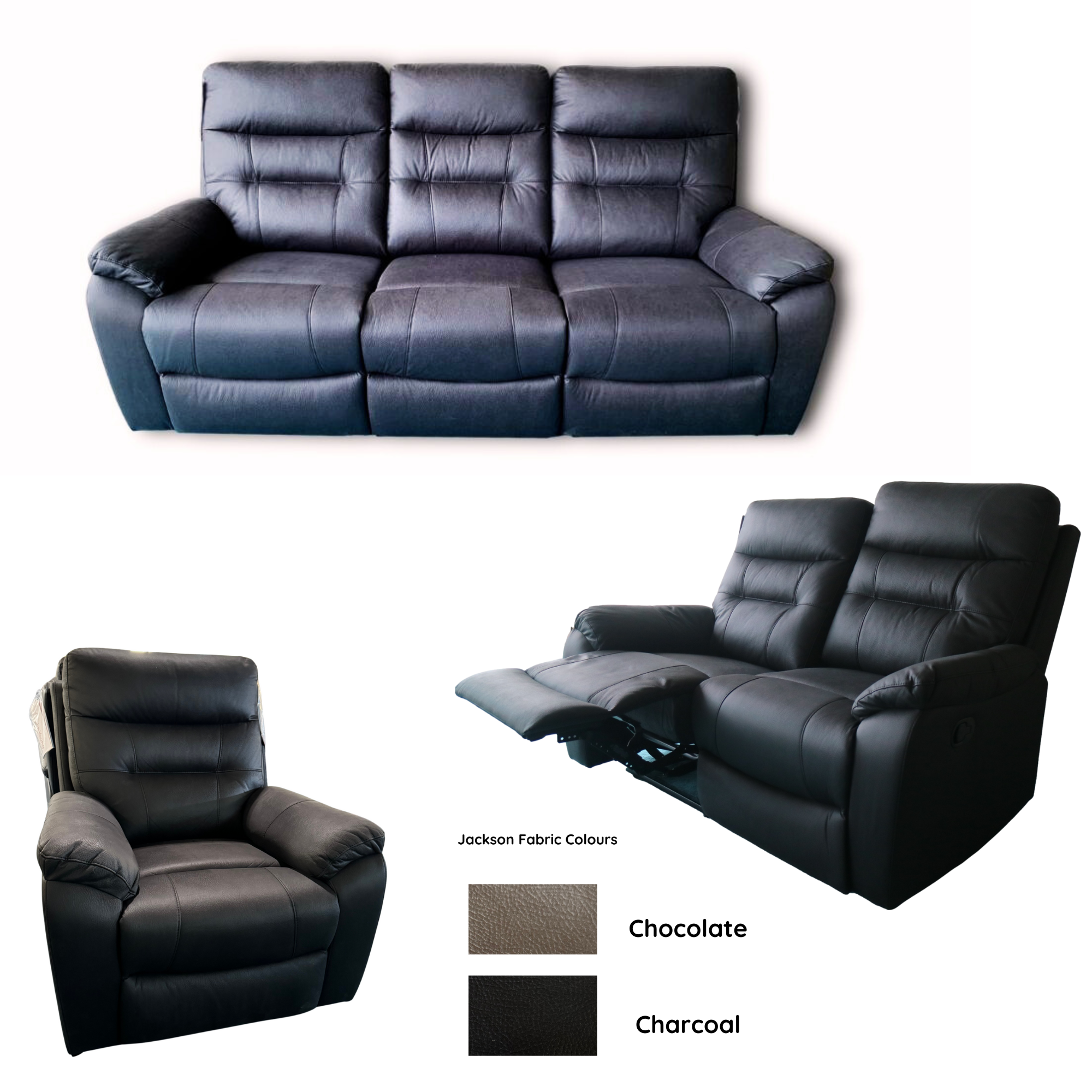 JACKSON RECLINING LOUNGE SUITE | EACH PIECE SOLD SEPARATELY | 2 COLOURS