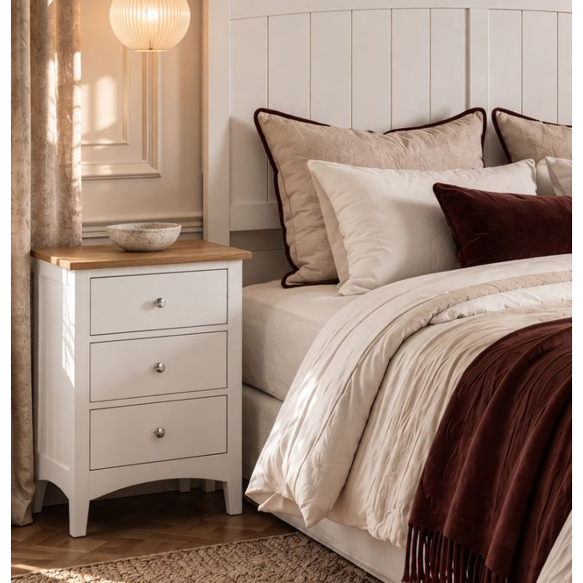 Jessica 3 Drawer Bedside Cabinet | Oak Top