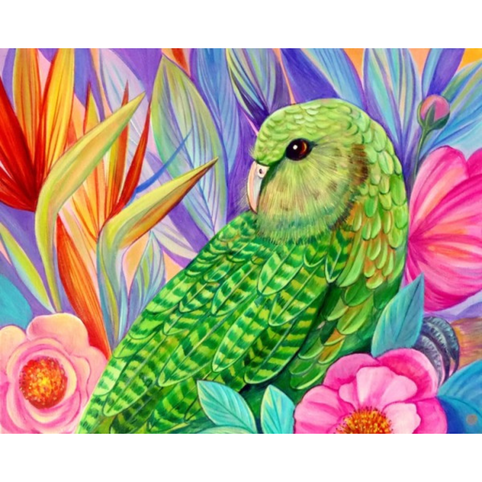 KAKAPO IN THE GARDEN | CANVAS READY TO HANG | IRINA VELMAN | NZ MADE