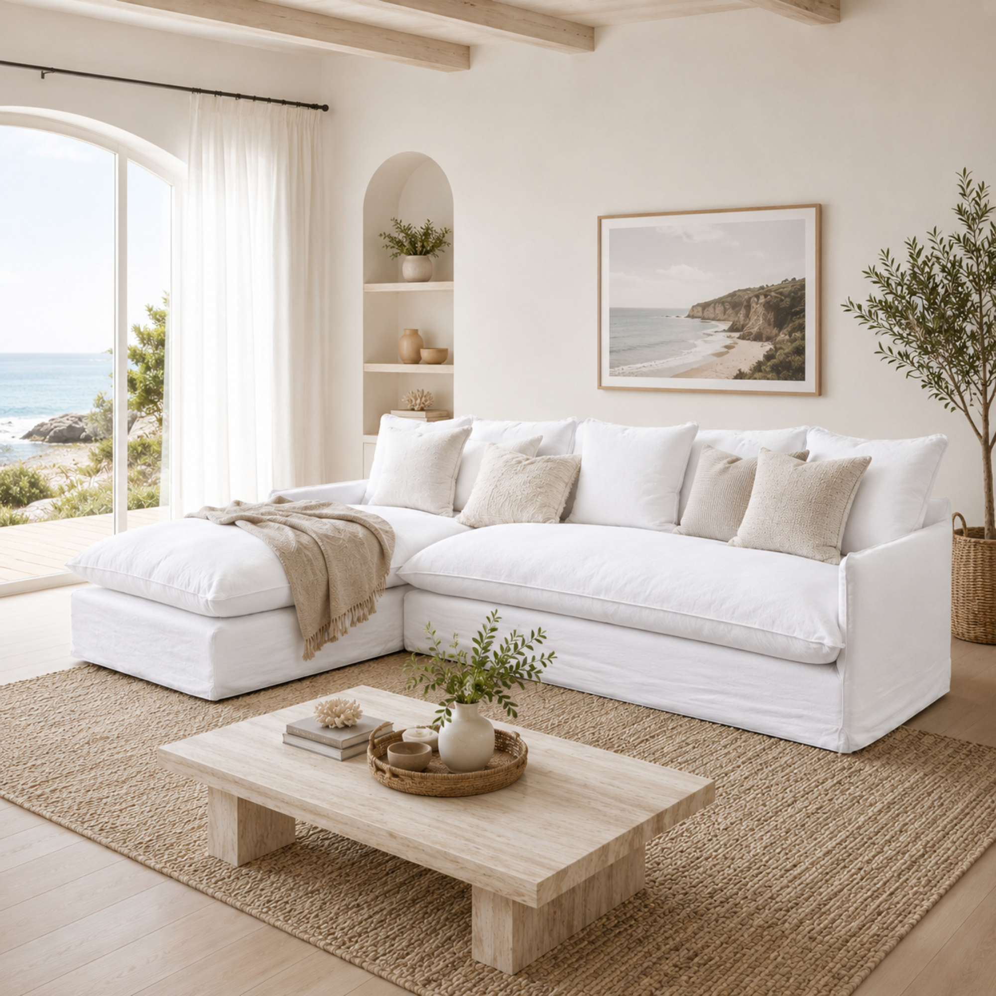 Lotus Slipcover Chaise - Left hand Chaise | White