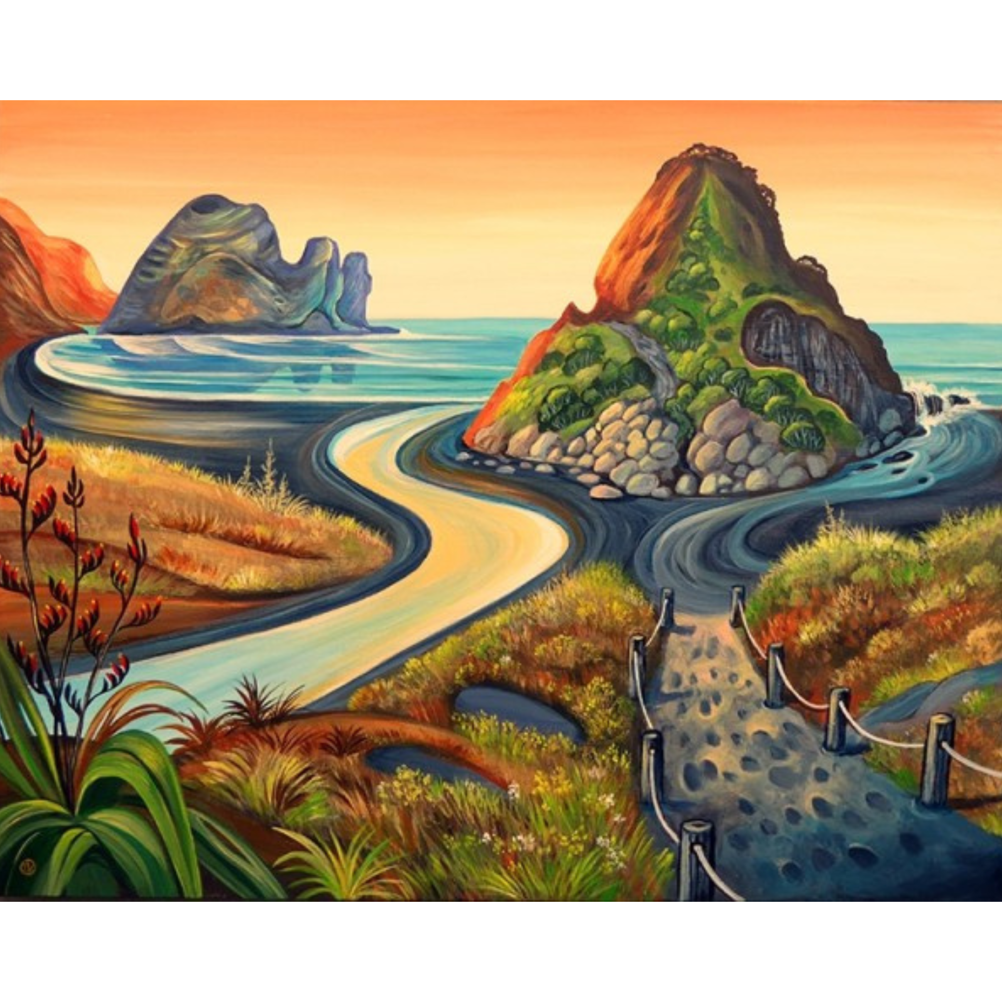 PIHA IN GOLDEN TONES | CANVAS READY TO HANG | IRINA VELMAN | NZ MADE