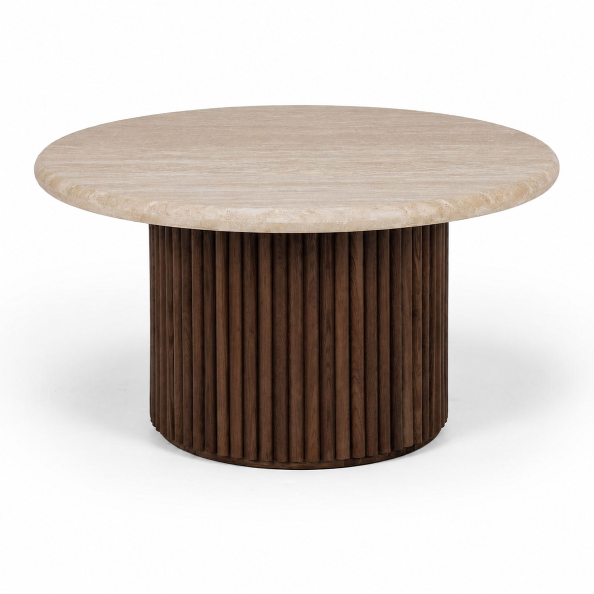 Rho Travertine Top Coffee Table | Walnut Base