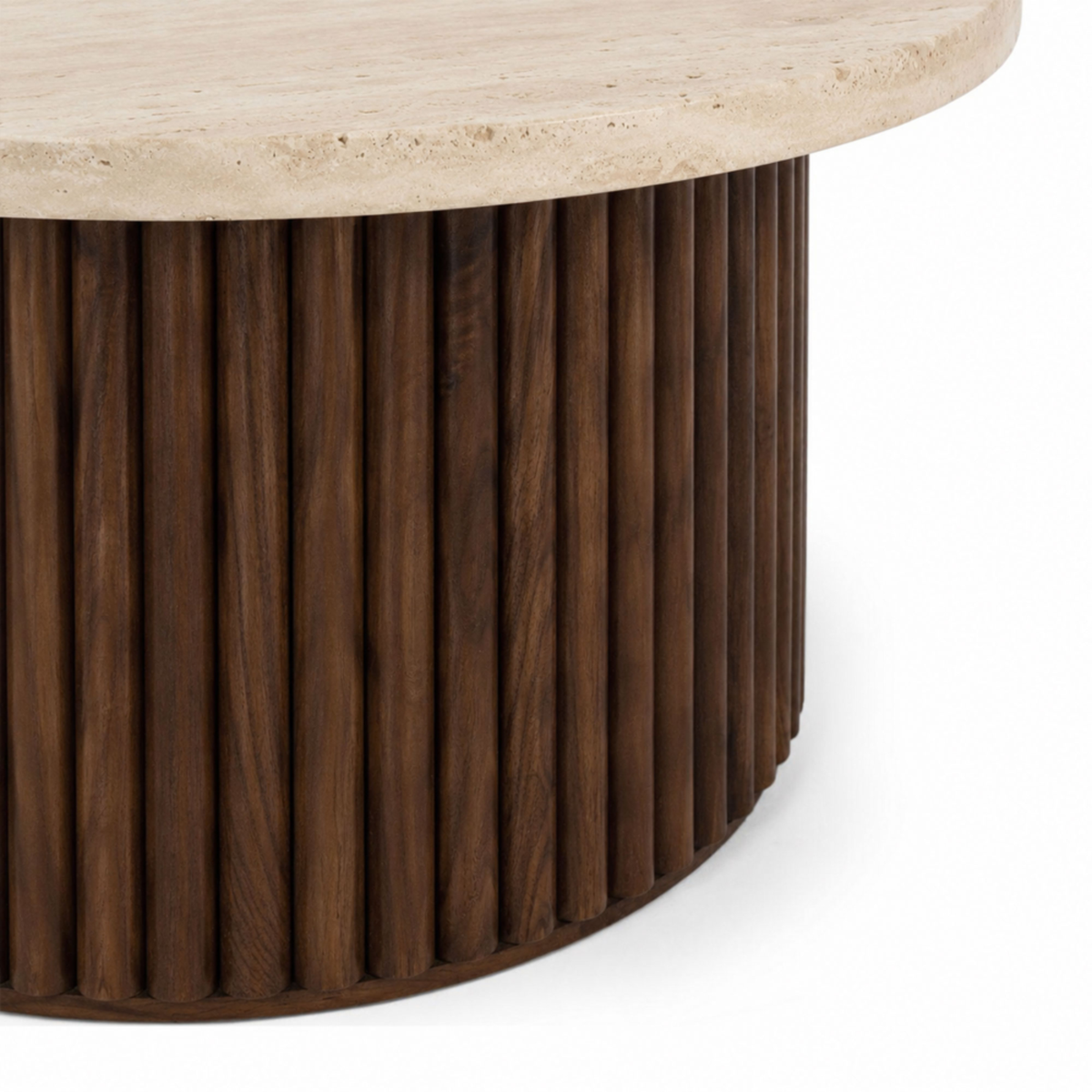Rho Travertine Top Coffee Table | Walnut Base