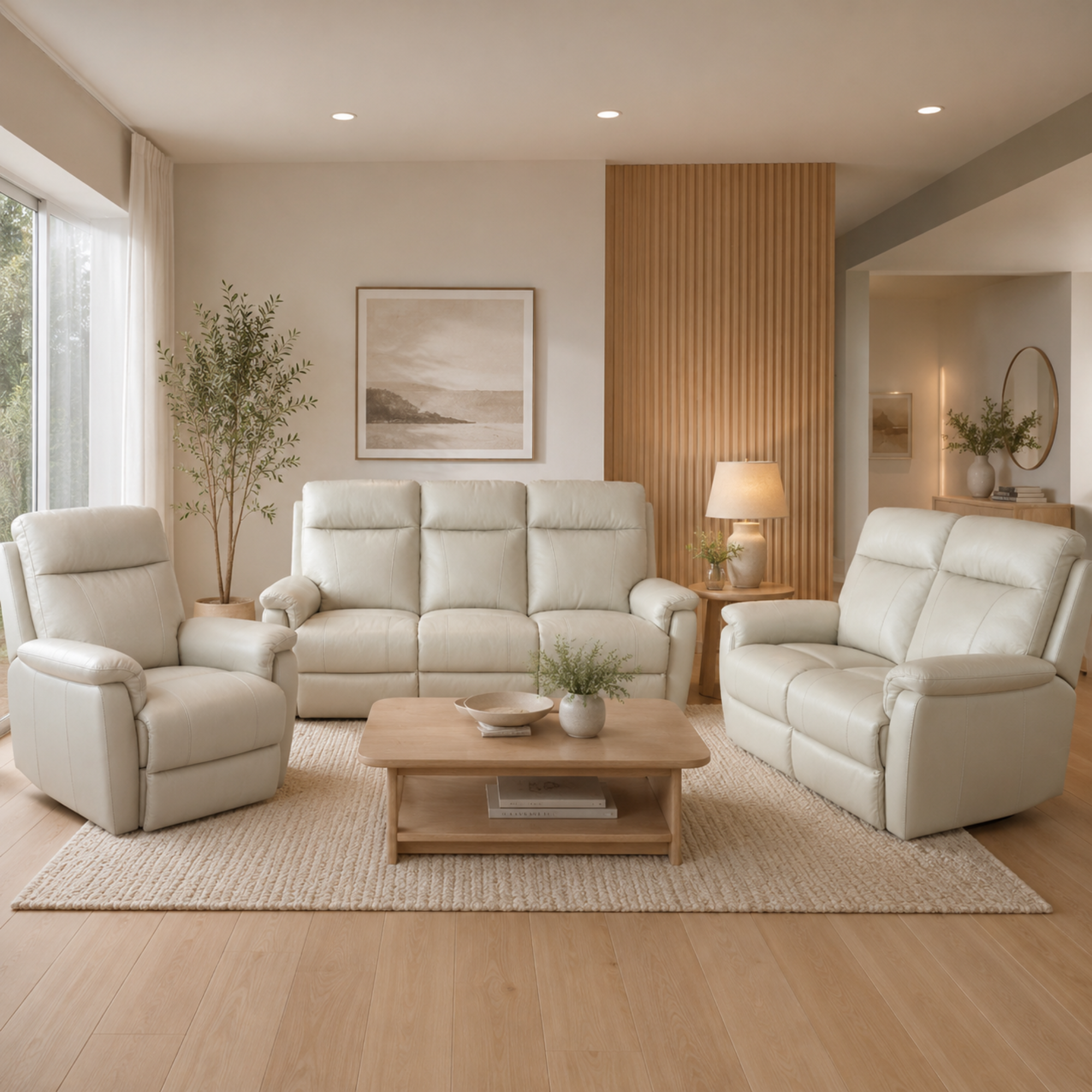 Roberto Reclining Lounge Suite | Light Grey Leather