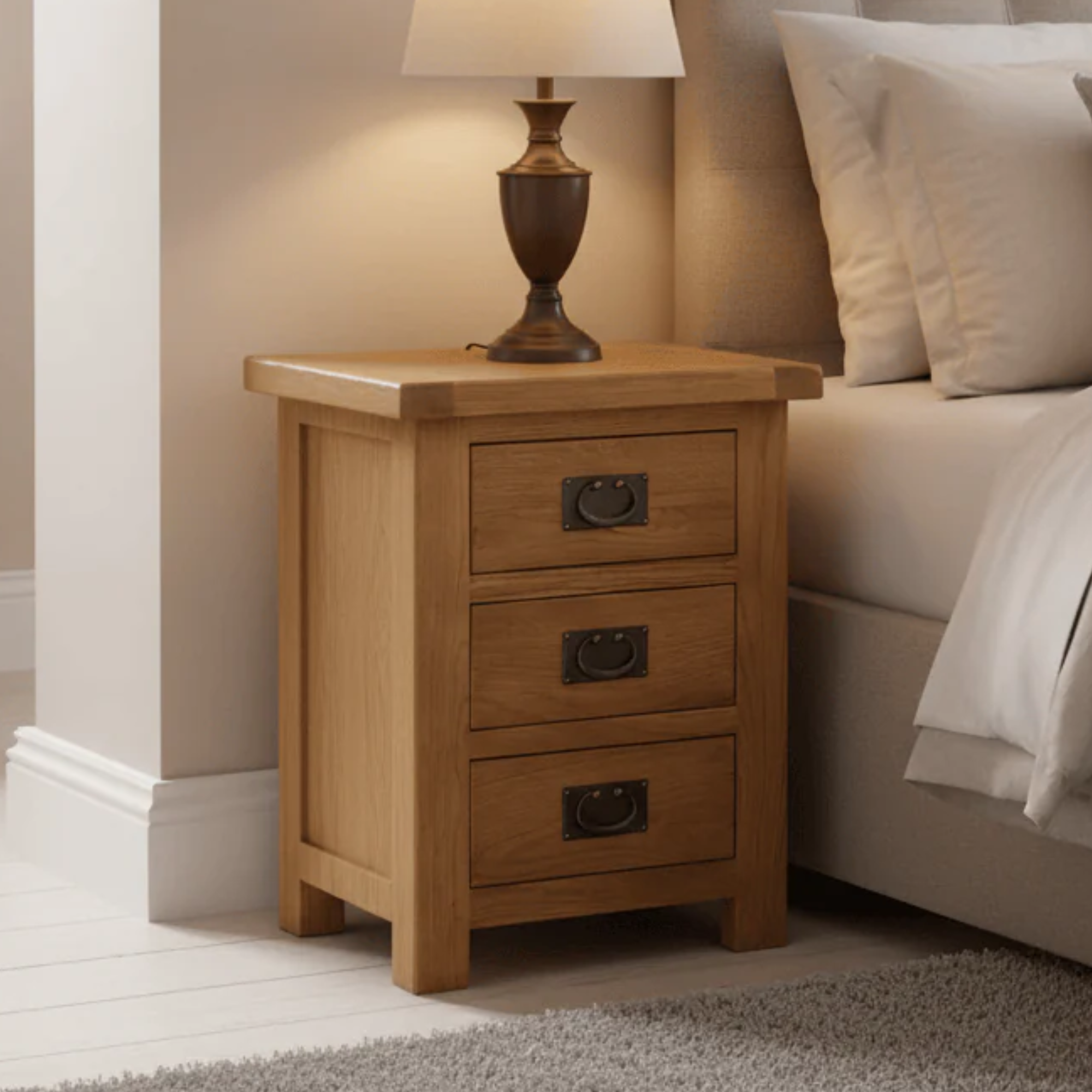 Salisbury Oak 3 Drawer Bedside Cabinet