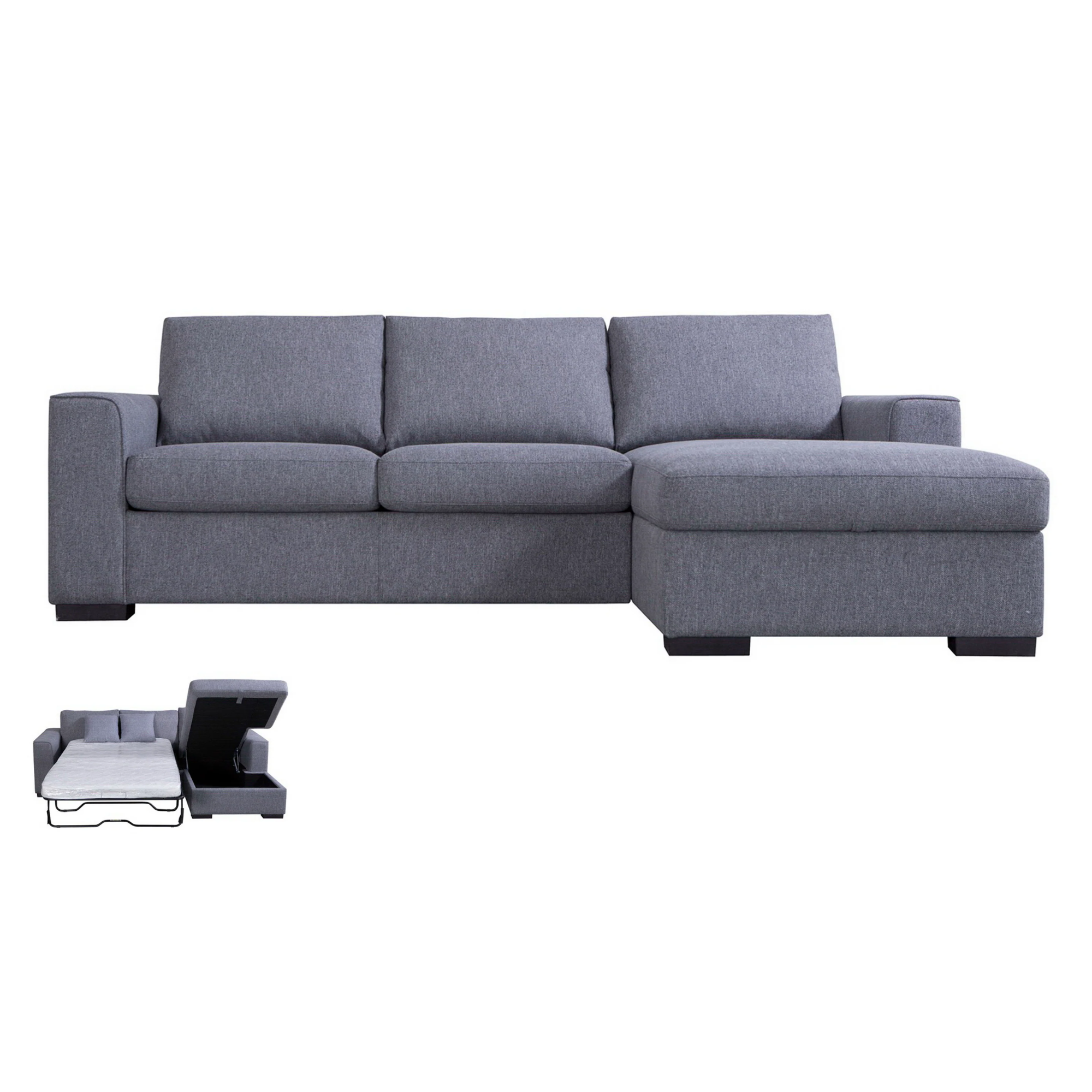 Sloan Chaise with Sofa Bed & Storage | Licorice