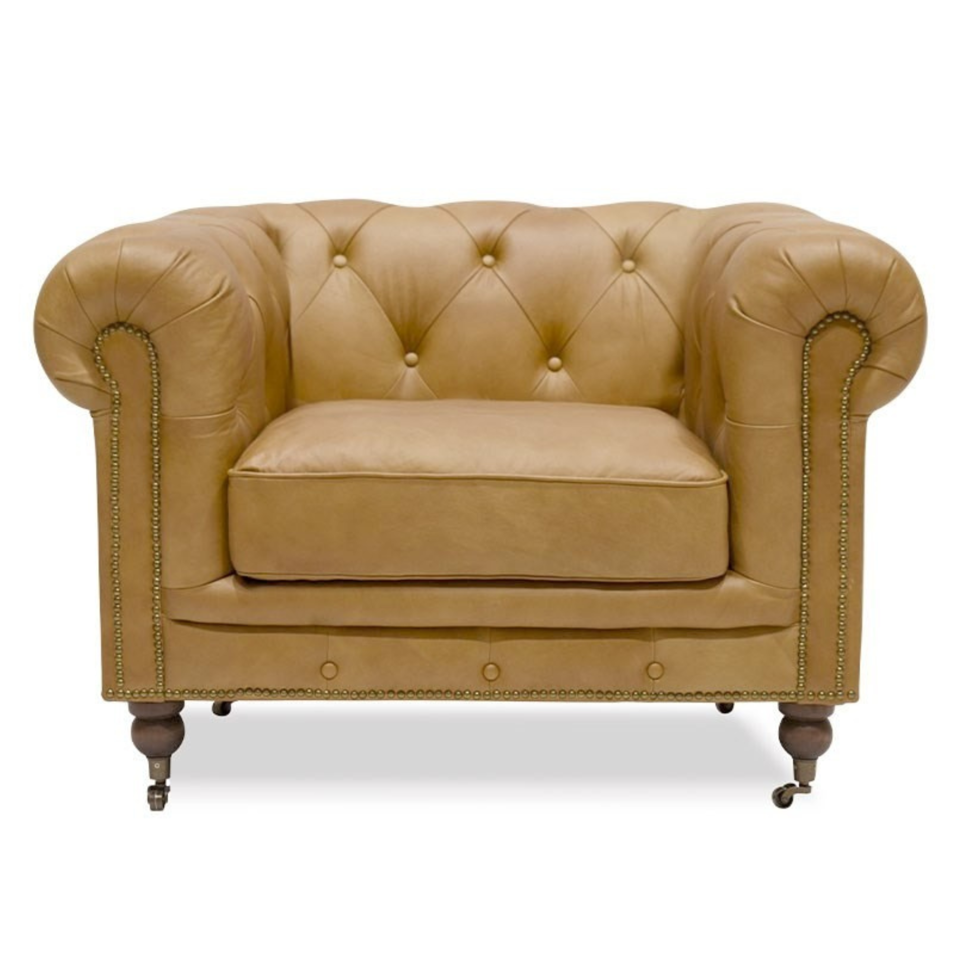 STANHOPE LEATHER CHESTERFIELD ARMCHAIR | CAMEL