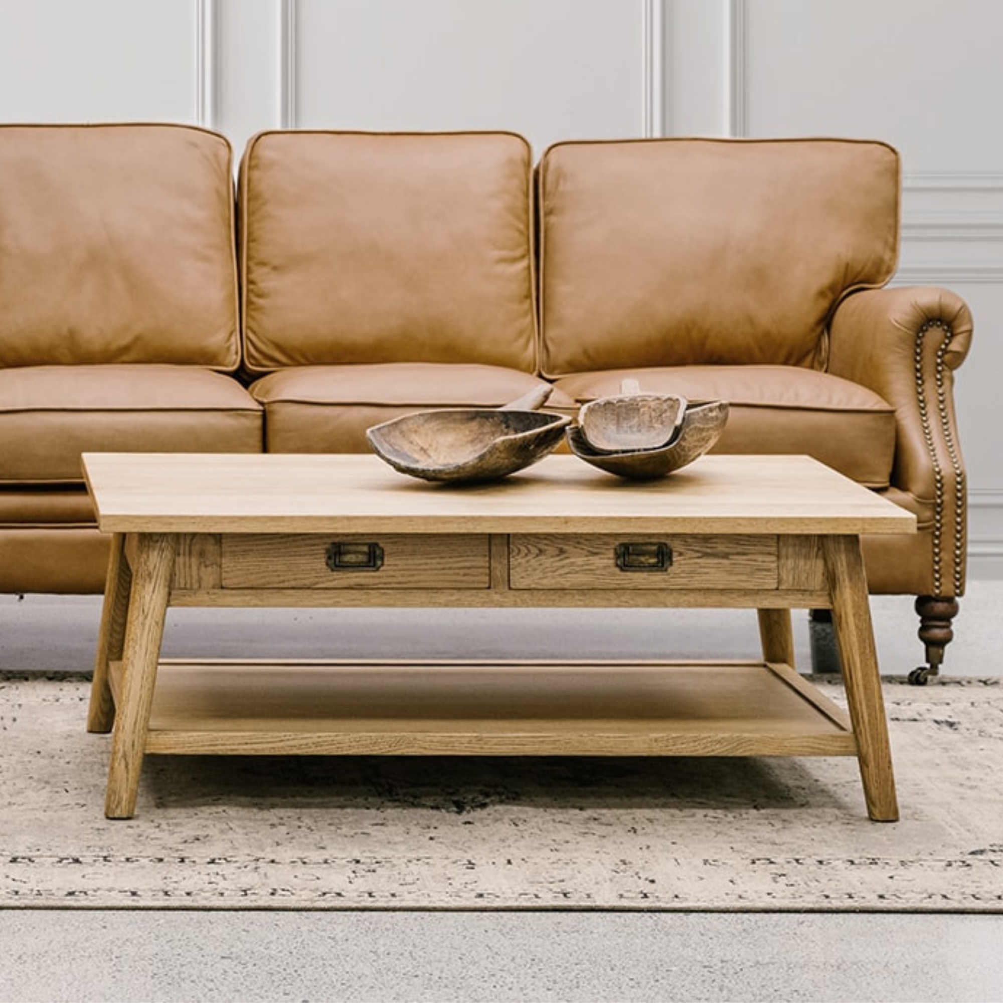 Vaasa 2 Drawer Coffee Table | Solid Oak