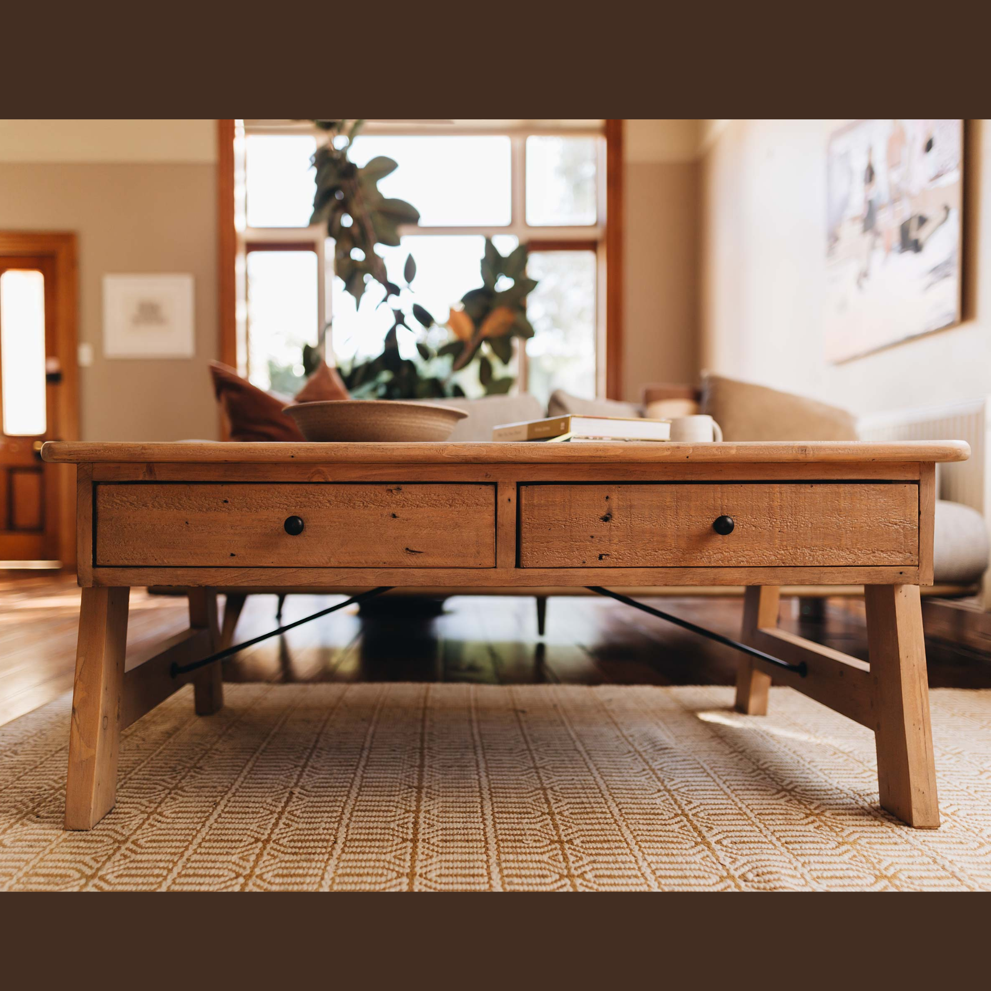 VIKTOR 2 DRAWER COFFEE TABLE | SOLID RECYCLED TIMBER