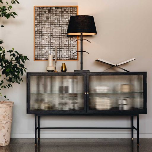 KOBE SIDEBOARD FLUTED GLASS | BLACK OAK