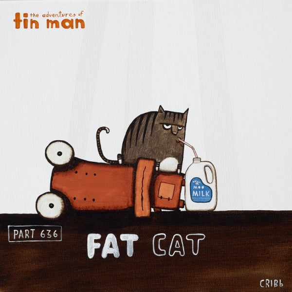 TIN MAN 'FAT CAT' | BOX FRAMED AND READY TO HANG | TONY CRIBB | NZ MADE