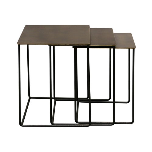 LUXOR NESTING TABLES - ANTIQUE BRASS FINISHED TOPS WITH BLACK LEGS