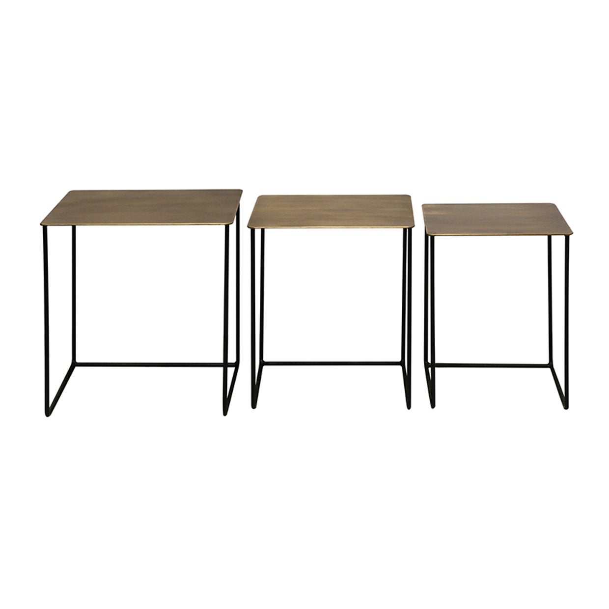 LUXOR NESTING TABLES - ANTIQUE BRASS FINISHED TOPS WITH BLACK LEGS