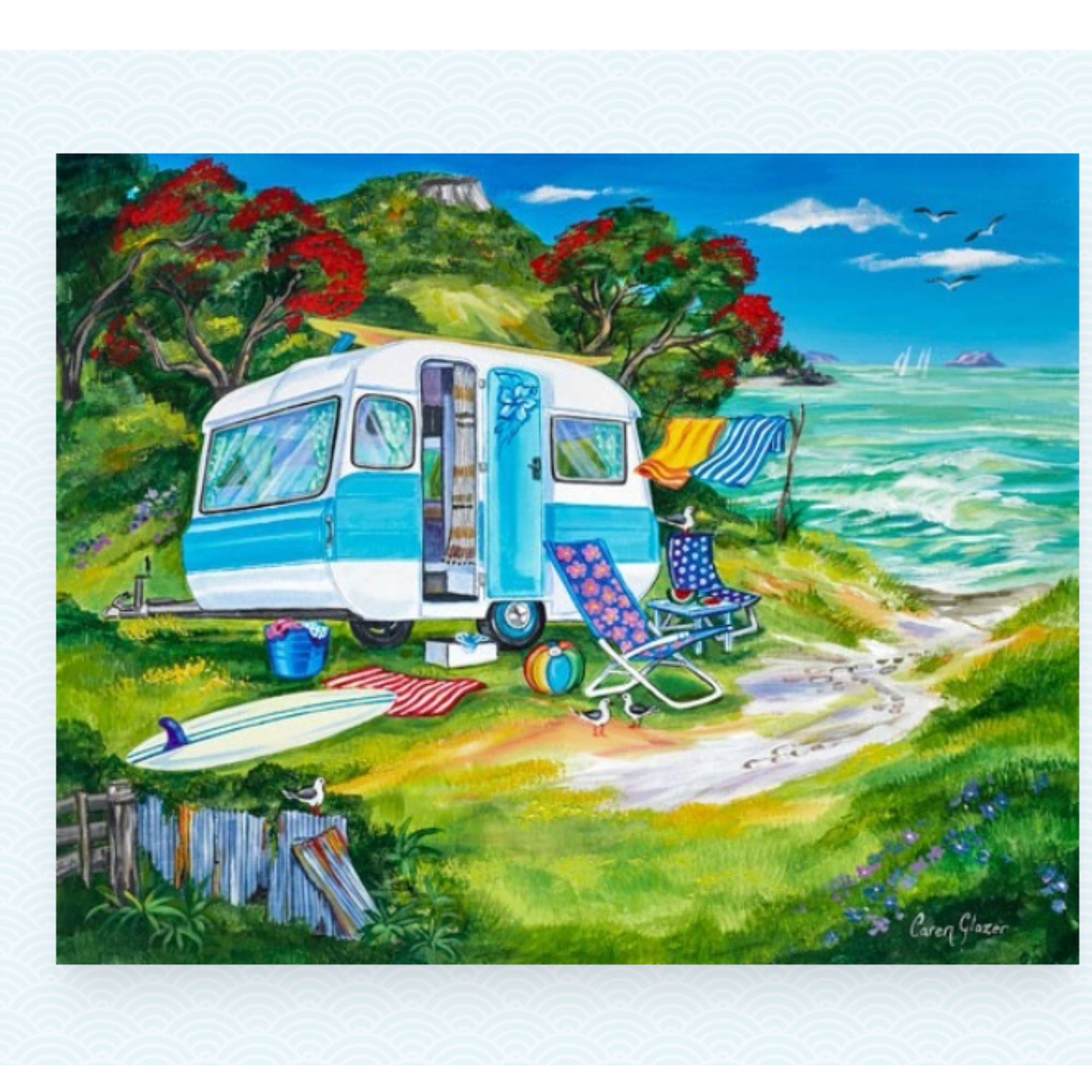 HAPPY CAMPERS | CANVAS STRETCHED READY TO HANG | CAREN GLAZER | NZ MADE